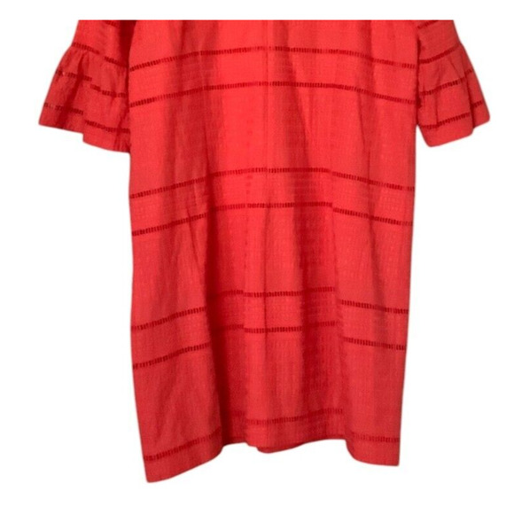J.Crew Dress Size 14 Bright Coral Eyelet Flutter Sleeve Textured Shift Tie Back - Picture 4 of 11